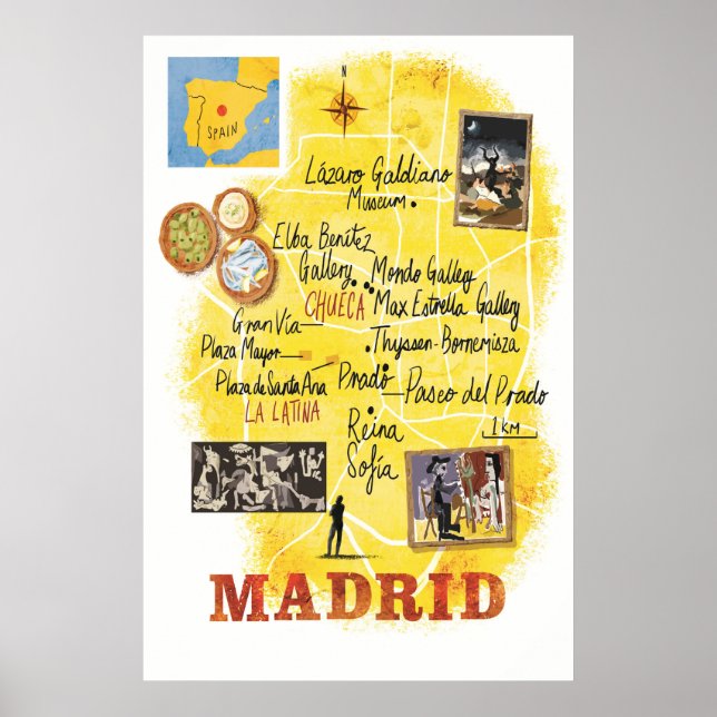 Madrid, Map, Travel Poster (Front)