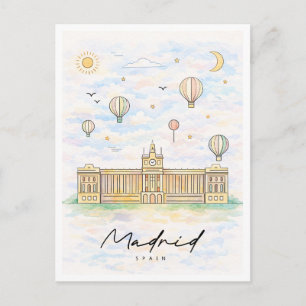 Madrid Skyline Watercolor Spain Travel Holiday Postcard
