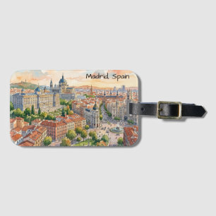 Madrid Spain Architecture Watercolor Painting Luggage Tag