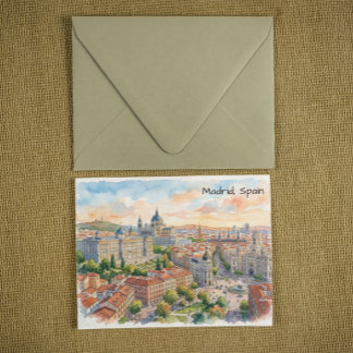 Madrid Spain Architecture Watercolor Painting Postcard