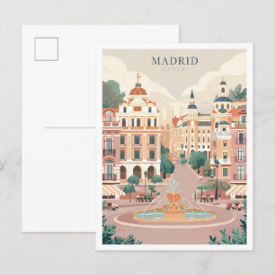 Madrid Spain Art Vintage Travel Illustration Postcard