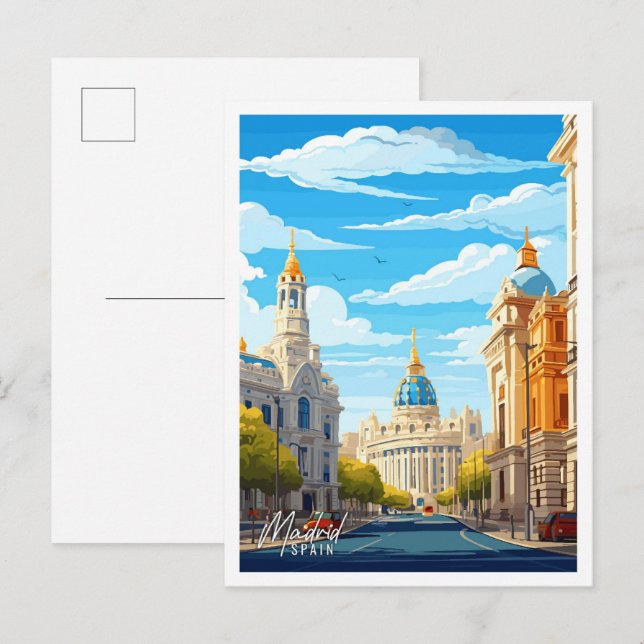 Madrid Spain Art vintage travel illustration Postcard (Front/Back)