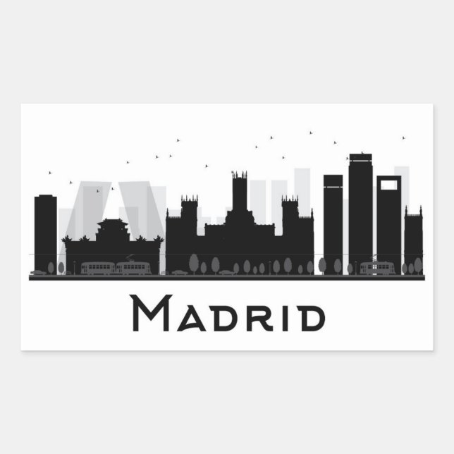 Madrid, Spain | Black & White City Skyline Sticker (Front)