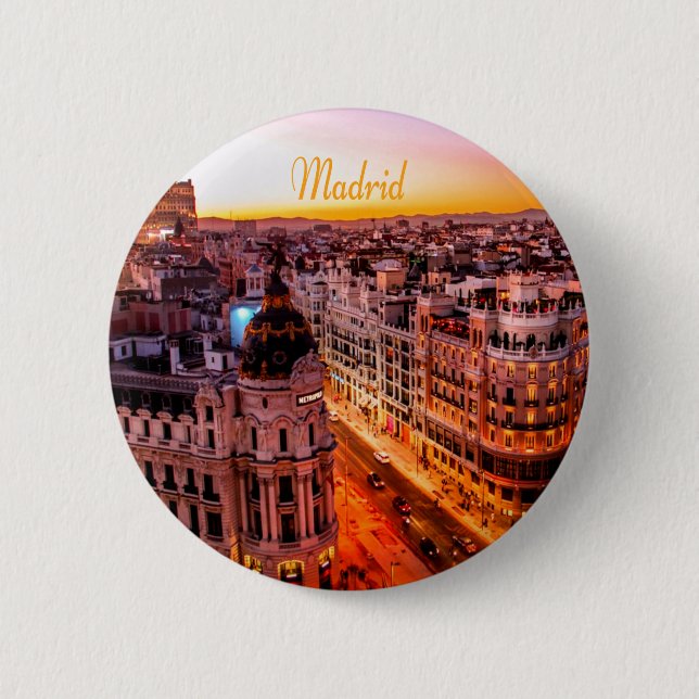 Madrid Spain Capitol City Skyline 2 Inch Round Button (Front)