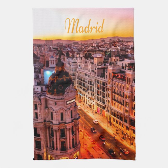 Madrid Spain Capitol City Skyline Kitchen Towel (Vertical)
