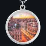 Madrid Spain Capitol City Skyline Silver Plated Necklace<br><div class="desc">Madrid Spain Capitol City Skyline
Beautiful Orange Light</div>