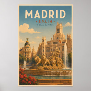 Madrid Spain Cibeles Fountain Illustration Travel Poster