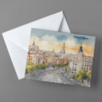 Madrid Spain City Silhouette Watercolor Painting