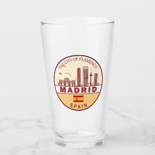 Madrid Spain City Skyline Emblem Glass