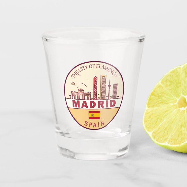 Madrid Spain City Skyline Emblem Shot Glass (Front)