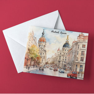 Madrid Spain City View Watercolor Painting Postcard