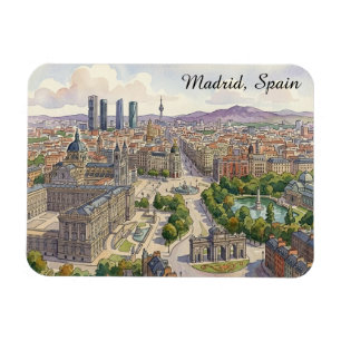 Madrid Spain Cityscape View Watercolor Painting Magnet