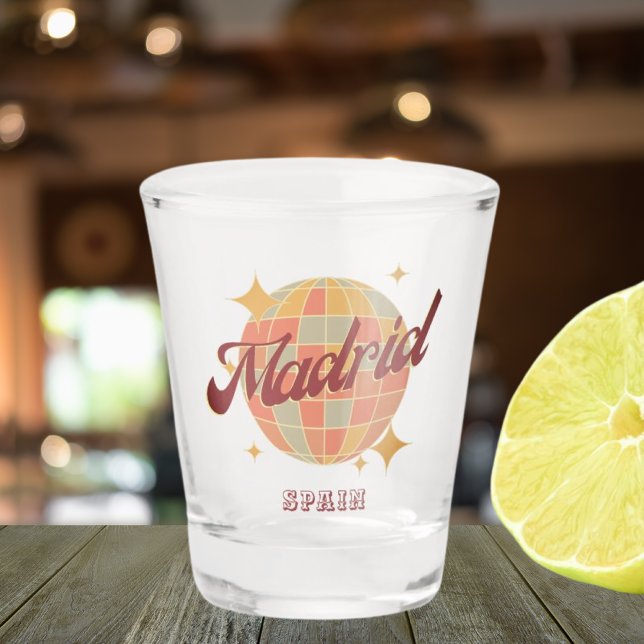 Madrid Spain Disco ball Retro Vintage  Shot Glass (Creator Uploaded)
