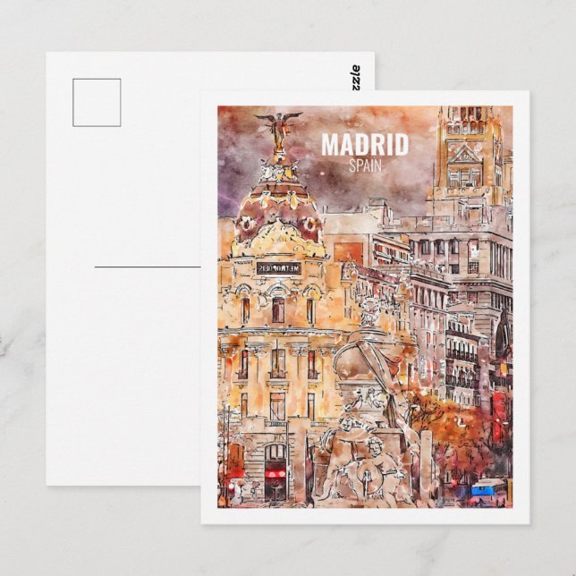Madrid Spain Famous Travel Place Watercolor Sketch Postcard (Front/Back)