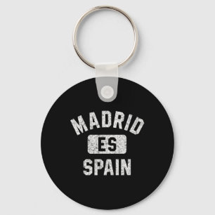 Madrid Spain Gym Style Distressed White Print Keychain