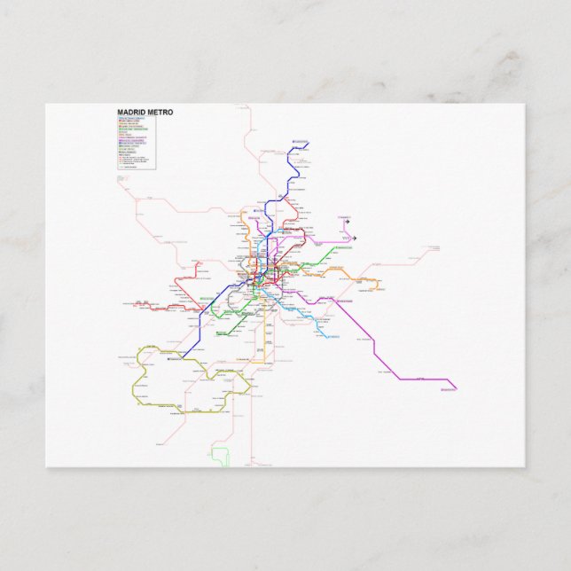 Madrid (Spain) Metro Map Postcard (Front)