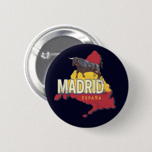 Madrid Spain Retro Region Map Vintage Bull 2 Inch Round Button