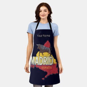 Madrid Spain Retro Region Map Vintage Bull Apron
