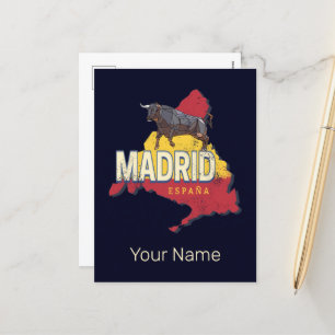 Madrid Spain Retro Region Map Vintage Bull Holiday Postcard