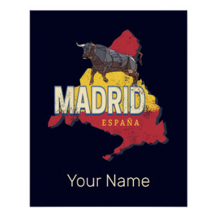 Madrid Spain Retro Region Map Vintage Bull Poster