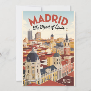 Madrid Spain Retro Skyline Cityscape Travel Holiday Card