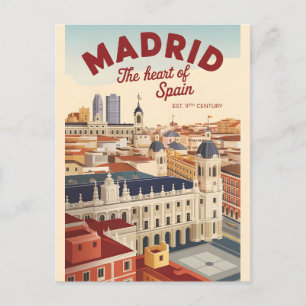 Madrid Spain Retro Skyline Cityscape Travel Postcard