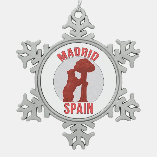 Madrid Spain Snowflake Pewter Christmas Ornament (Front)