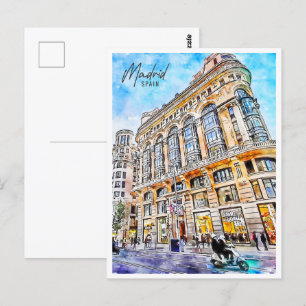 Madrid Spain Travel Place Watercolor Postcard