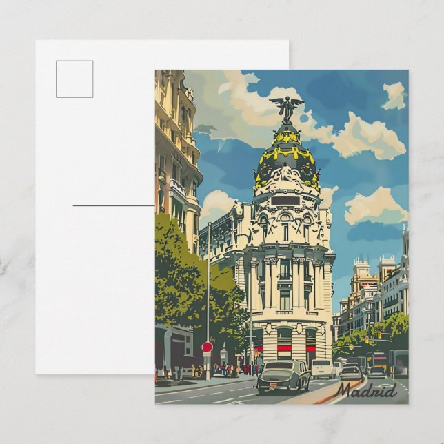 Madrid Spain Vintage Retro Travel Illustration Postcard (Front/Back)