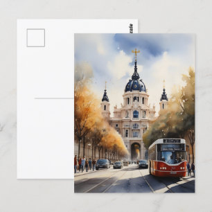 Madrid watercolor art postcard