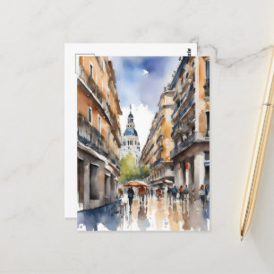 Madrid watercolor art postcard