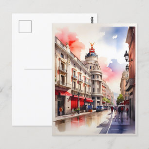 Madrid watercolor art postcard