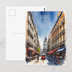 Madrid watercolor art postcard