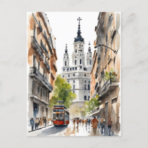 Madrid watercolor art postcard