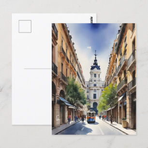 Madrid watercolor art postcard