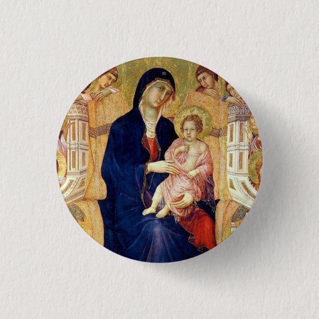 Maestà, detail of Madonna and Child on throne 1 Inch Round Button (Front)