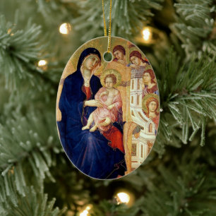 Maestà, detail of Madonna and Child on throne Ceramic Ornament