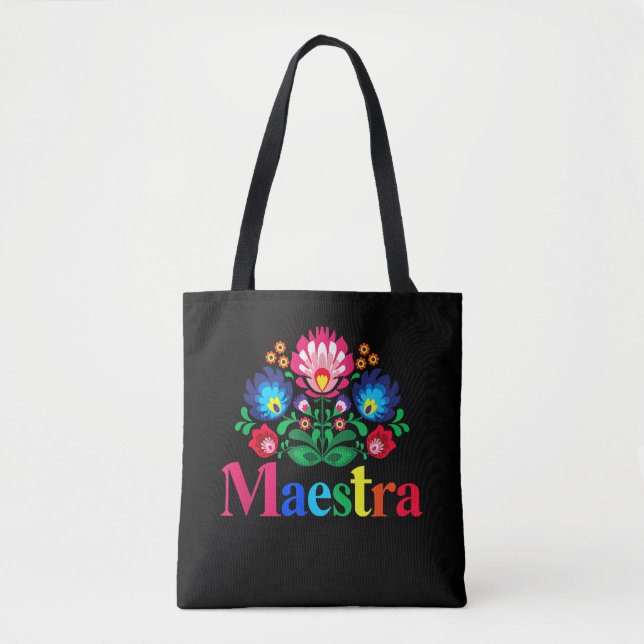 Maestra Proud Spanish Teacher Bilingual Teacher Tote Bag (Front)