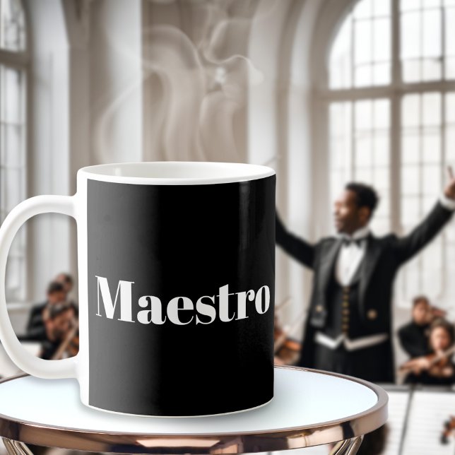 Maestro Conductor Pianist Musician Music Themed Coffee Mug (A mug with 'Maestro' wording, for a musical director, conductor, composer or performer)