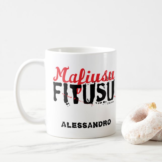 Mafiusu Fitusu Funny Sicilian Saying Coffee Mug (With Donut)