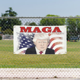 MAGA American Flag Trump red text  Banner