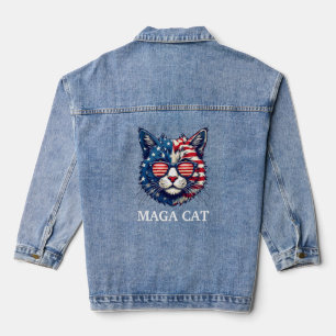 MAGA Cat President Trump American Flag Patriotic Denim Jacket