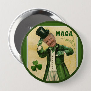 MAGA Donald Trump St. Patrick's Day Shamrocks 4 Inch Round Button
