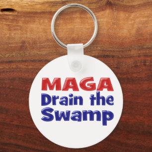 MAGA Drain the Swamp with red blue text Keychain