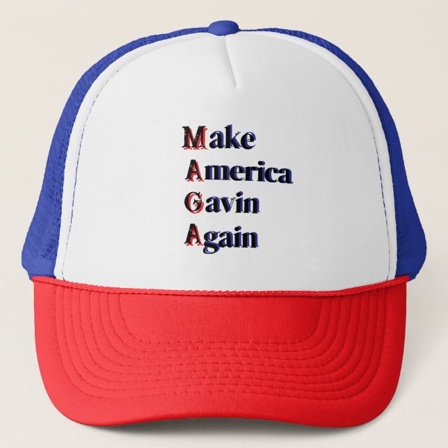 MAGA | Make America Gavin Again Funny Spoof Trucker Hat (Front)