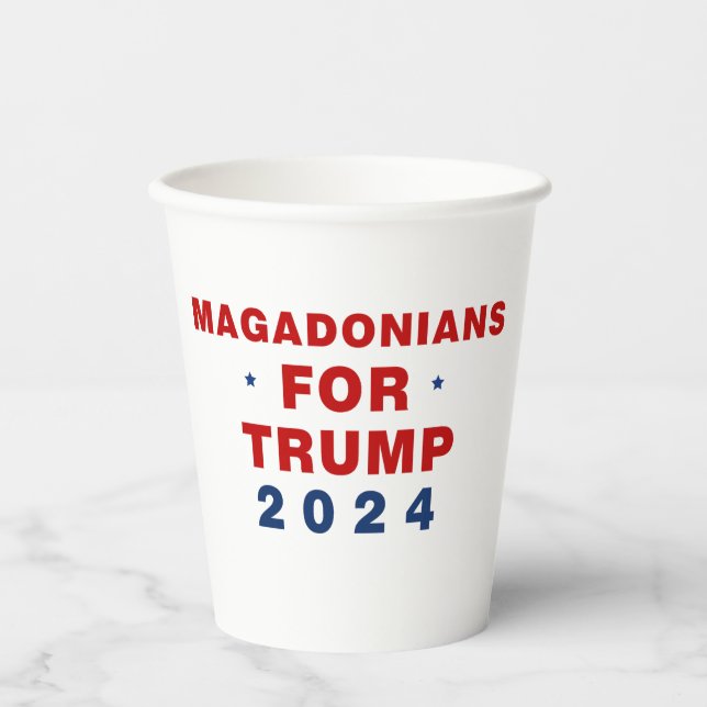 Magadonians For Trump 2024 Red Blue Paper Cups (Front)