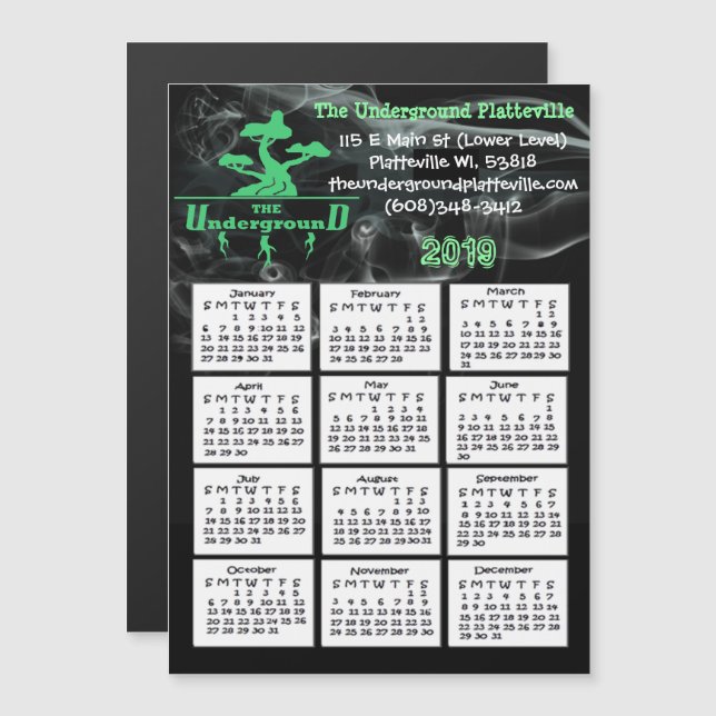 Magasin Fumée Affaires Mini Calendrier Magnet 2019 (Devant / Derrière)