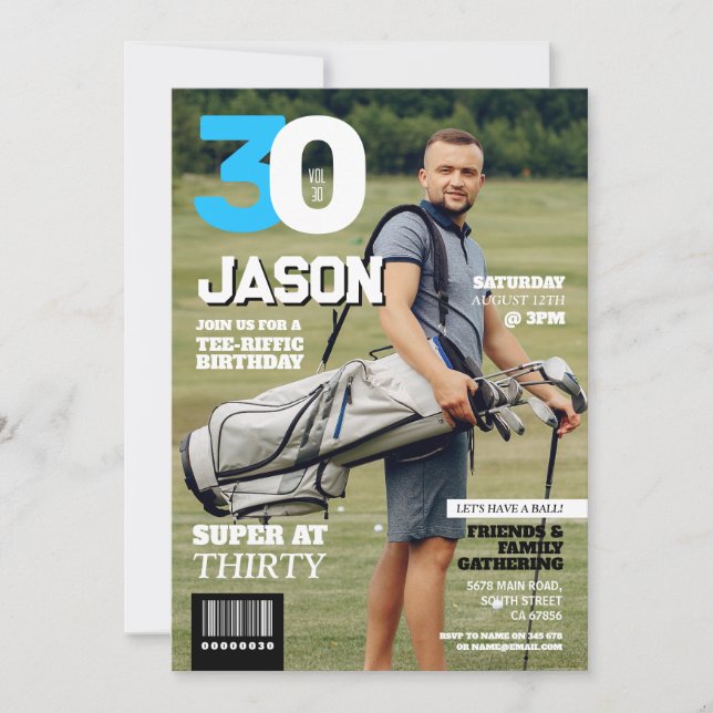 Magazine 30 Mens Golf Thirty Golfer Birthday  Invitation (Front)