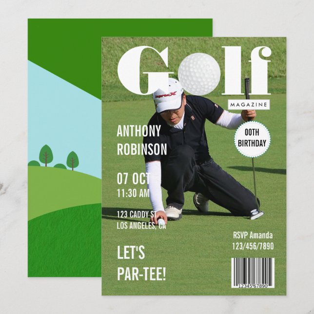 Magazine Celebrity Golf Birthday Party photo Invitation (Front/Back)