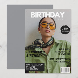 Magazine Cover 36th Birthday Invite – Grey Women’s
